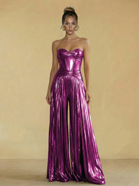 Jumpsuit Sweetheart Ruched Metallic Corset Pleated Evening Dresses
