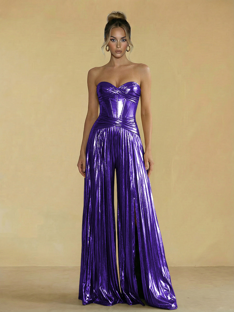 Jumpsuit Sweetheart Ruched Metallic Corset Pleated Evening Dresses