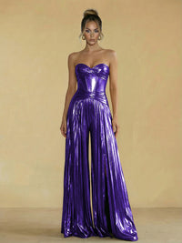 Jumpsuit Sweetheart Ruched Metallic Corset Pleated Evening Dresses