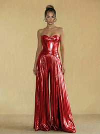 Jumpsuit Sweetheart Ruched Metallic Corset Pleated Evening Dresses