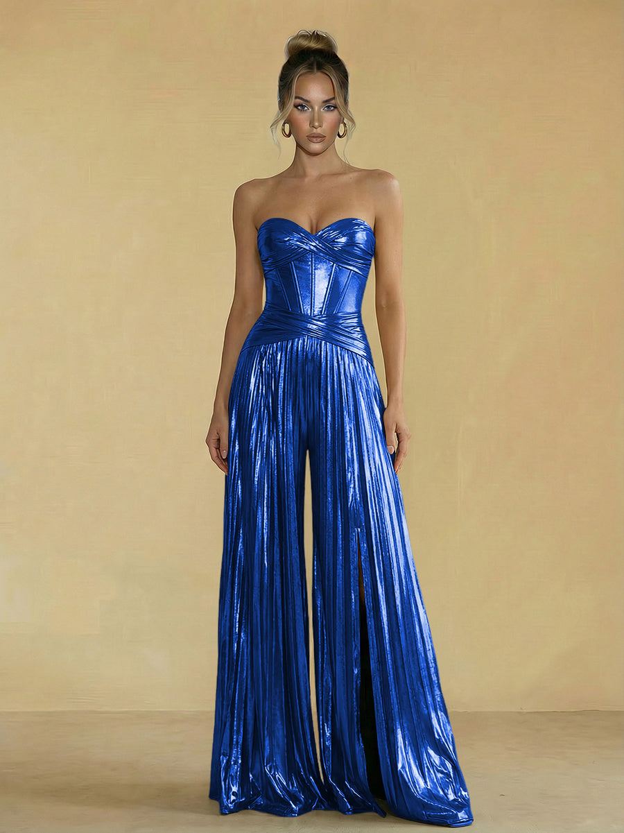 Jumpsuit Sweetheart Ruched Metallic Corset Pleated Evening Dresses