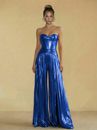 Jumpsuit Sweetheart Ruched Metallic Corset Pleated Evening Dresses