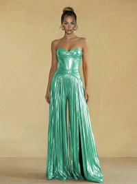 Jumpsuit Sweetheart Ruched Metallic Corset Pleated Evening Dresses