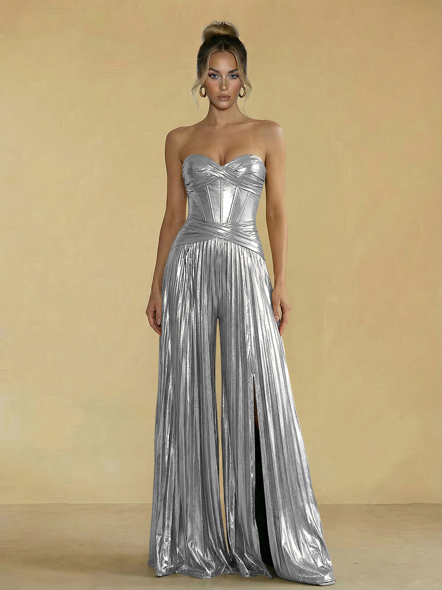 Jumpsuit Sweetheart Ruched Metallic Corset Pleated Evening Dresses