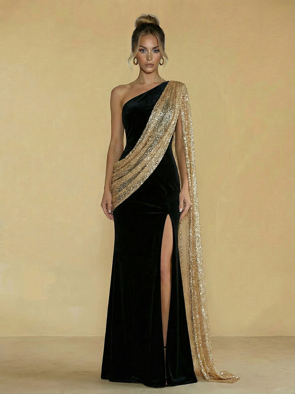 Sheath One-Shoulder Sleeveless Long Elegant Evening Dresses with Split Side