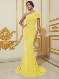 Mermaid One Shoulder Sleeveless Sequined Long Elegant Evening Dresses