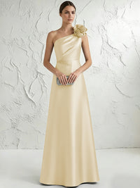 A Line/Princess One-Shoulder Floor Length Beaded Evening Dresses with Flower