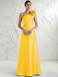 A Line/Princess One-Shoulder Floor Length Beaded Evening Dresses with Flower