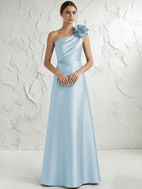 A Line/Princess One-Shoulder Floor Length Beaded Evening Dresses with Flower