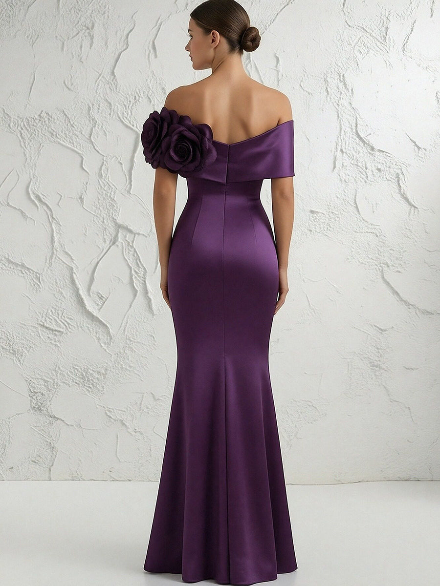 Mermaid Off Shoulder Flower Floor Length Simple Evening Dresses