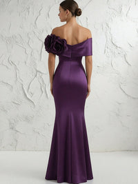 Mermaid Off Shoulder Flower Floor Length Simple Evening Dresses