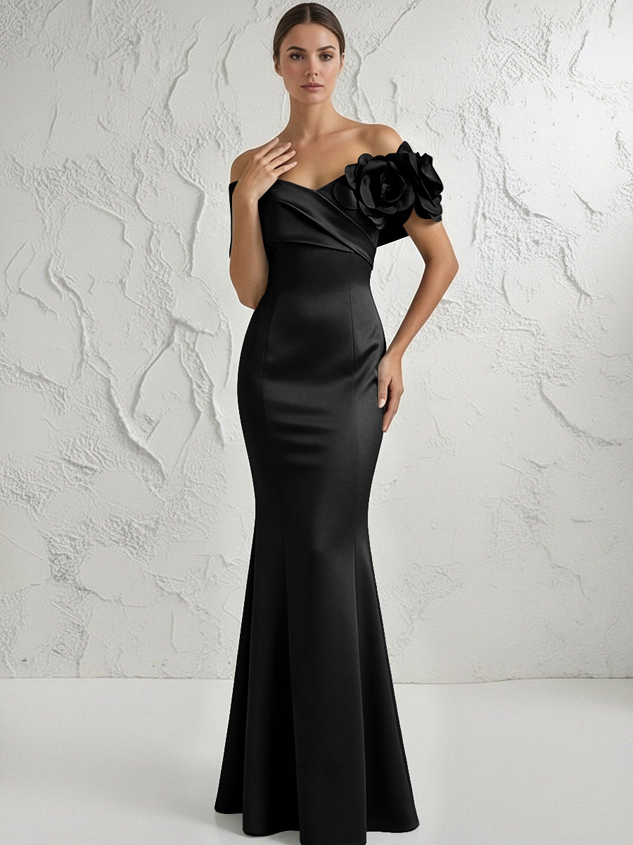 Mermaid Off Shoulder Flower Floor Length Simple Evening Dresses