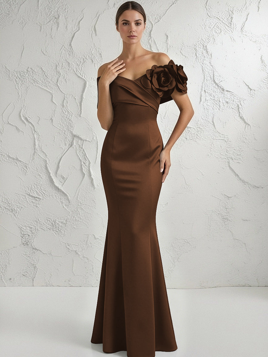 Mermaid Off Shoulder Flower Floor Length Simple Evening Dresses