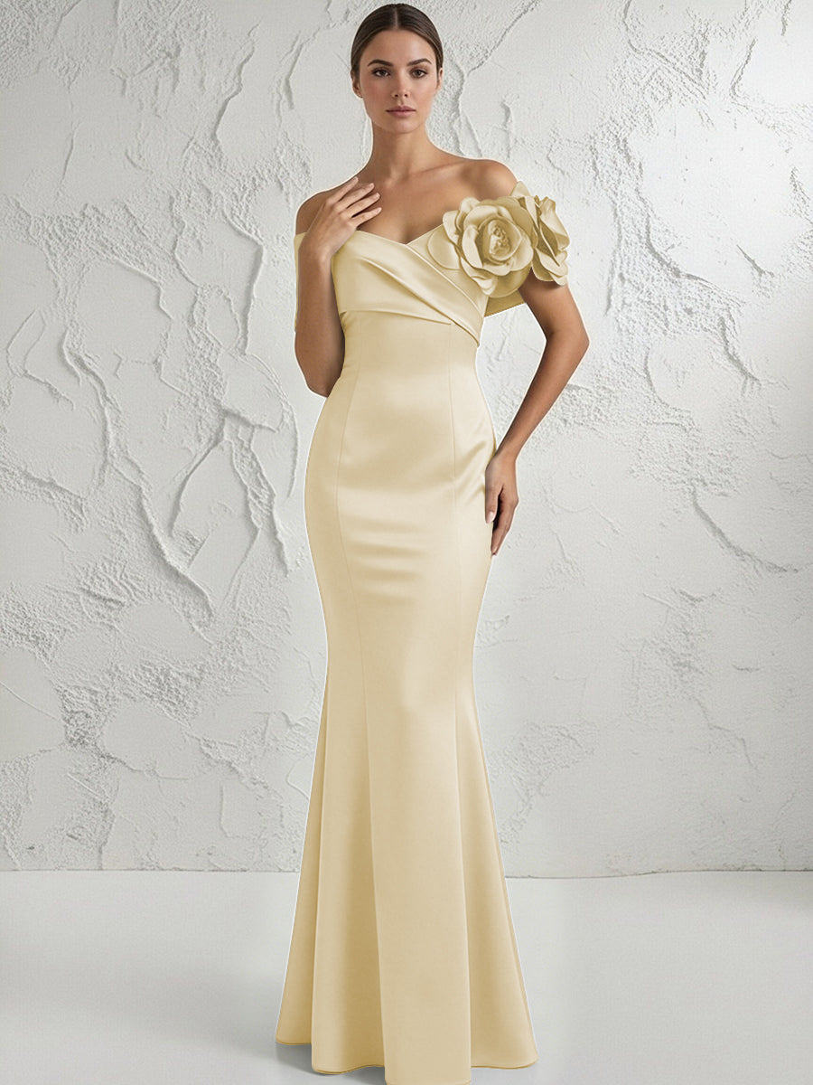 Mermaid Off Shoulder Flower Floor Length Simple Evening Dresses