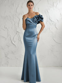 Mermaid Off Shoulder Flower Floor Length Simple Evening Dresses