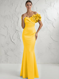 Mermaid Off Shoulder Flower Floor Length Simple Evening Dresses