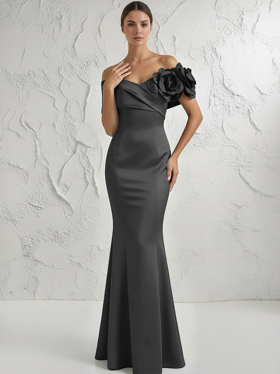 Mermaid Off Shoulder Flower Floor Length Simple Evening Dresses