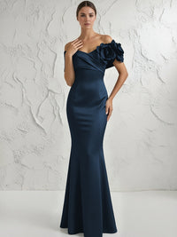 Mermaid Off Shoulder Flower Floor Length Simple Evening Dresses