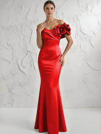 Mermaid Off Shoulder Flower Floor Length Simple Evening Dresses