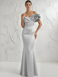 Mermaid Off Shoulder Flower Floor Length Simple Evening Dresses
