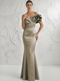 Mermaid Off Shoulder Flower Floor Length Simple Evening Dresses
