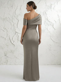 Sheath Asymmetrical Neck Ruched Long Simple Evening Dresses