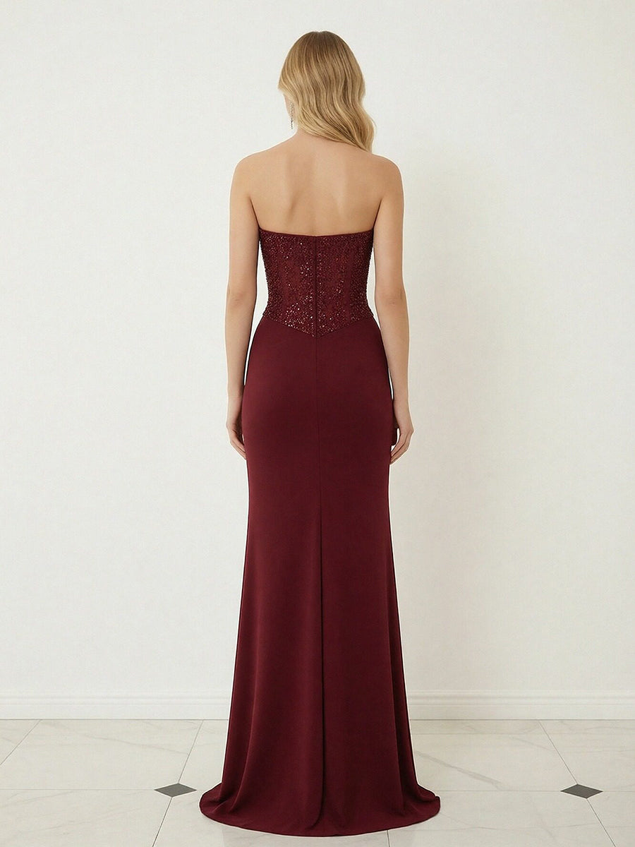 Sheath Sweetheart Corset Sequined Twist Floor Length Mixed Evening Dresses