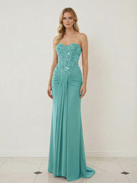Sheath Sweetheart Corset Sequined Twist Floor Length Mixed Evening Dresses