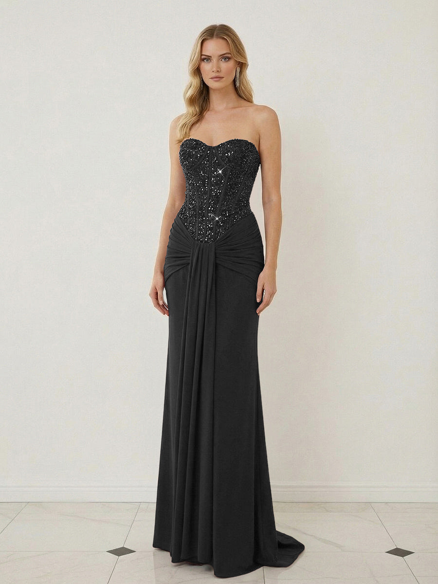 Sheath Sweetheart Corset Sequined Twist Floor Length Mixed Evening Dresses