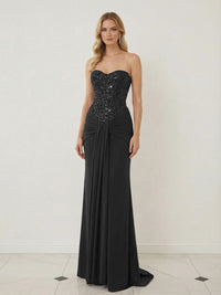 Sheath Sweetheart Corset Sequined Twist Floor Length Mixed Evening Dresses