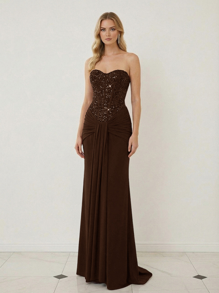 Sheath Sweetheart Corset Sequined Twist Floor Length Mixed Evening Dresses