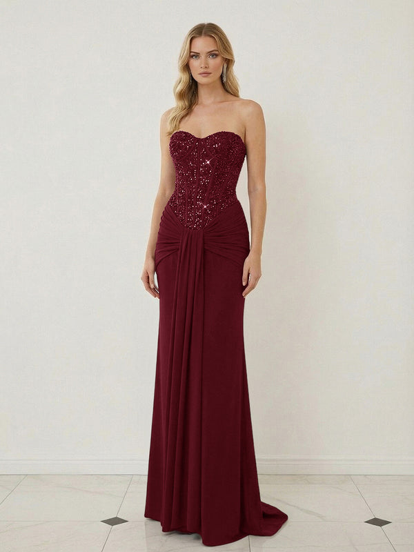 Sheath Sweetheart Corset Sequined Twist Floor Length Mixed Evening Dresses