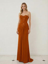 Sheath Sweetheart Corset Sequined Twist Floor Length Mixed Evening Dresses