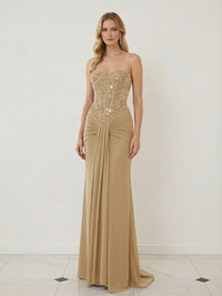 Sheath Sweetheart Corset Sequined Twist Floor Length Mixed Evening Dresses