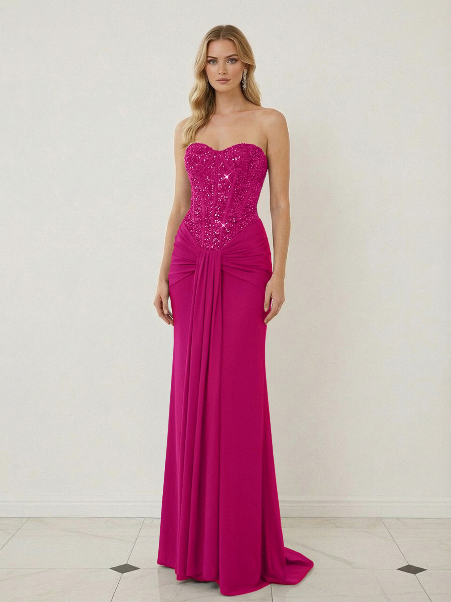Sheath Sweetheart Corset Sequined Twist Floor Length Mixed Evening Dresses