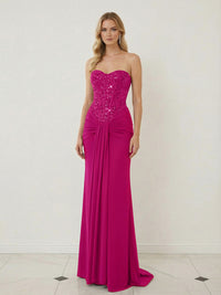 Sheath Sweetheart Corset Sequined Twist Floor Length Mixed Evening Dresses