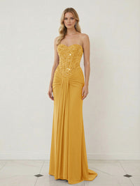 Sheath Sweetheart Corset Sequined Twist Floor Length Mixed Evening Dresses