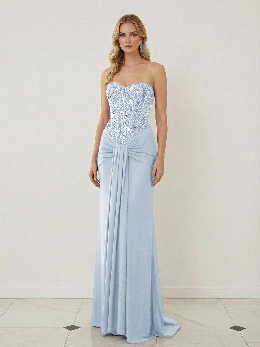 Sheath Sweetheart Corset Sequined Twist Floor Length Mixed Evening Dresses