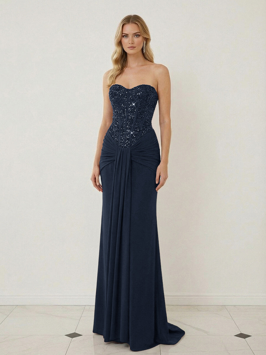 Sheath Sweetheart Corset Sequined Twist Floor Length Mixed Evening Dresses