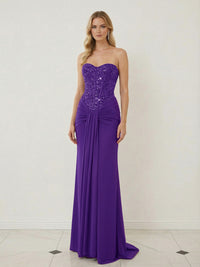 Sheath Sweetheart Corset Sequined Twist Floor Length Mixed Evening Dresses