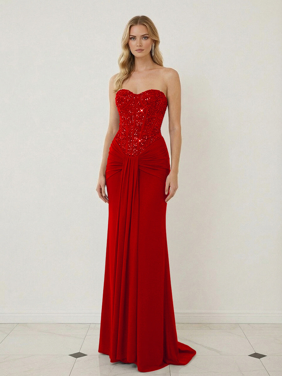 Sheath Sweetheart Corset Sequined Twist Floor Length Mixed Evening Dresses