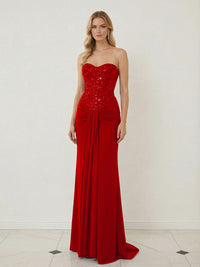 Sheath Sweetheart Corset Sequined Twist Floor Length Mixed Evening Dresses