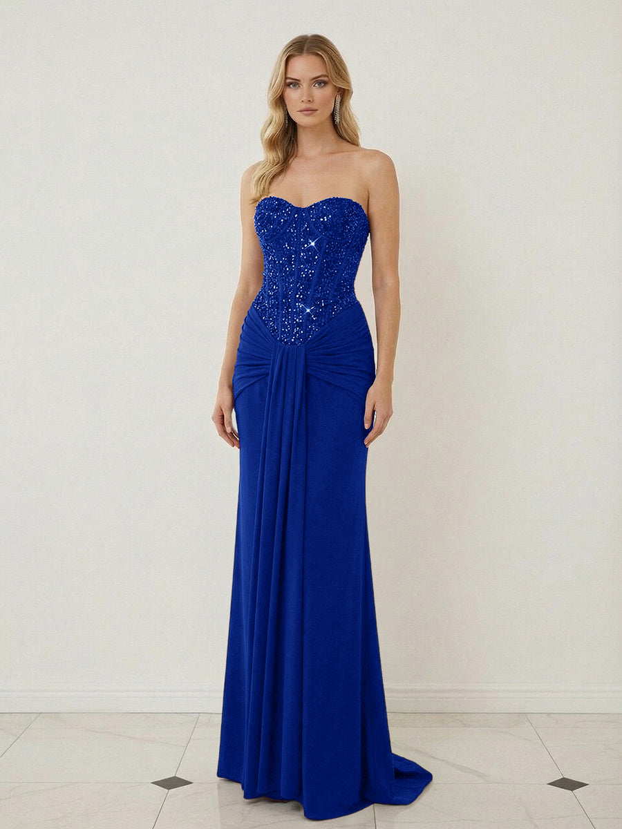 Sheath Sweetheart Corset Sequined Twist Floor Length Mixed Evening Dresses