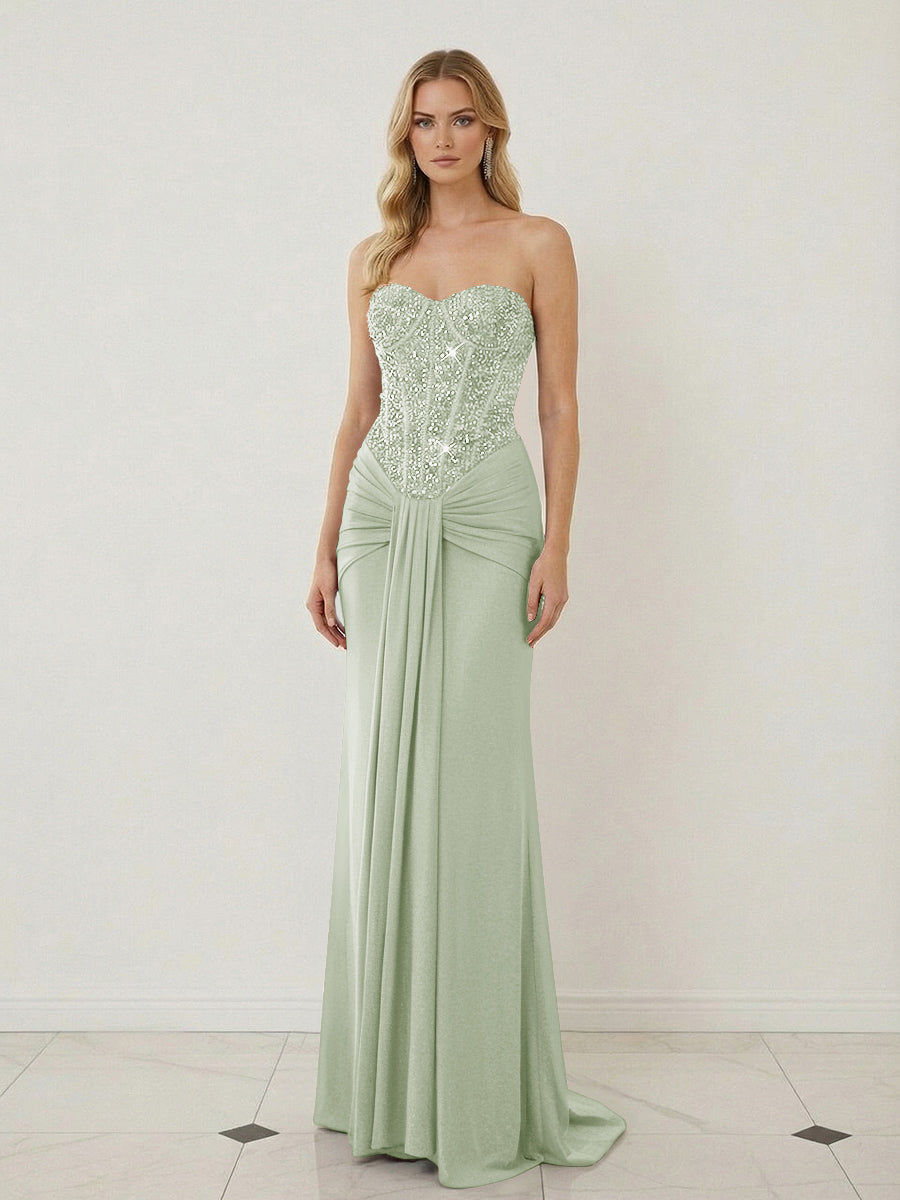 Sheath Sweetheart Corset Sequined Twist Floor Length Mixed Evening Dresses