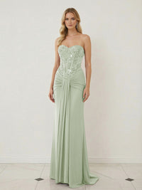 Sheath Sweetheart Corset Sequined Twist Floor Length Mixed Evening Dresses