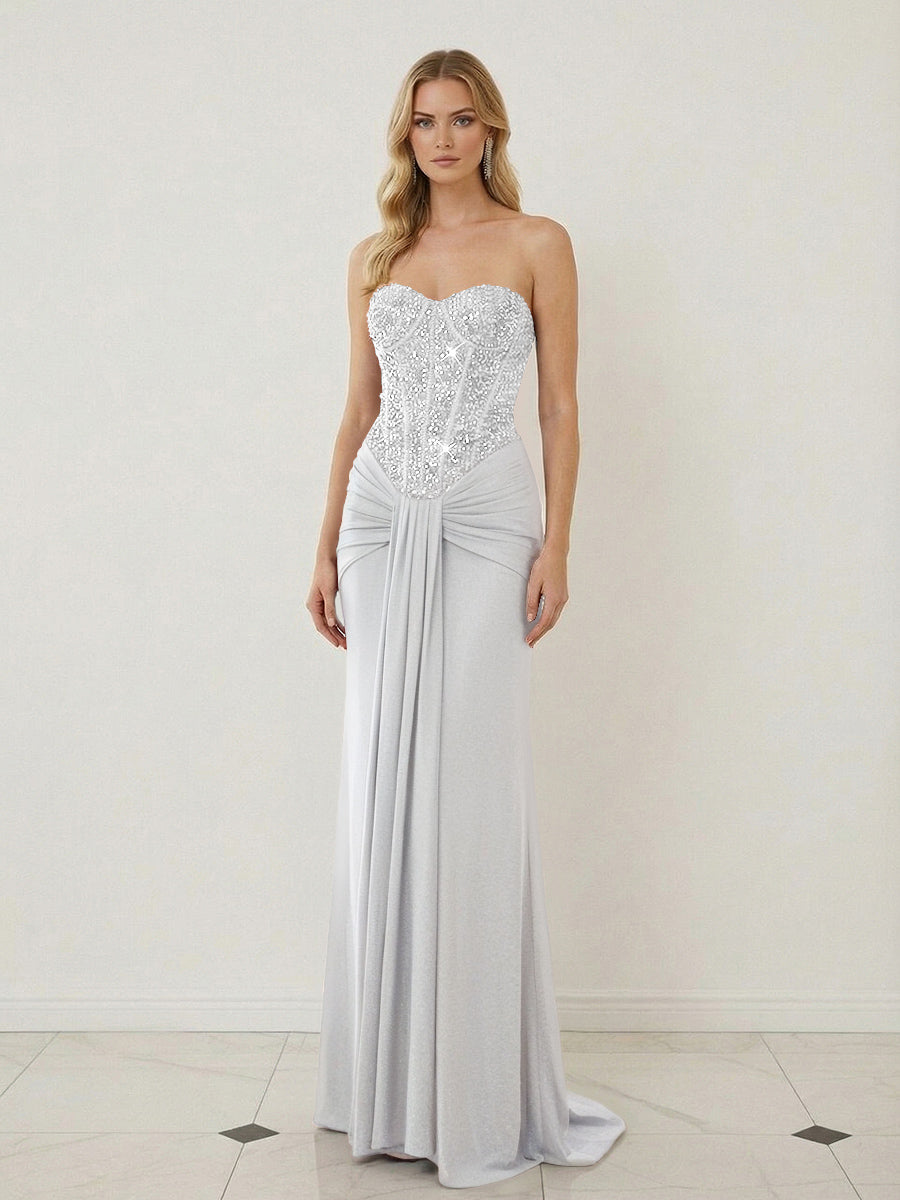 Sheath Sweetheart Corset Sequined Twist Floor Length Mixed Evening Dresses