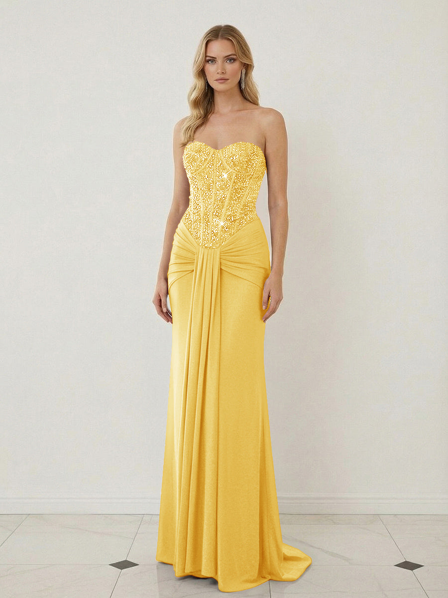 Sheath Sweetheart Corset Sequined Twist Floor Length Mixed Evening Dresses