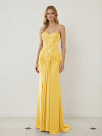 Sheath Sweetheart Corset Sequined Twist Floor Length Mixed Evening Dresses