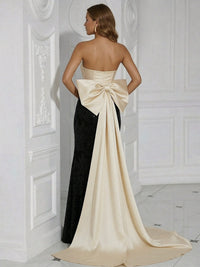 Sequin & Satin Sweetheart Strapless Mermaid Floor-Length Evening Dresses with Bow