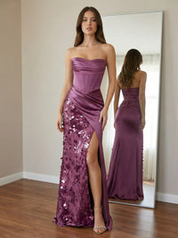 Ruched Mixed Cowl Neck Sheath Floor-Length Evening Dresses with Satin & Sequin